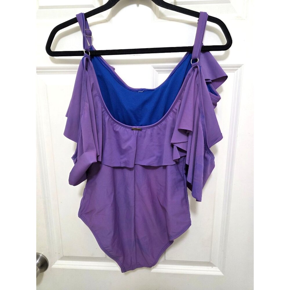 NEW Nicole Miller Women's S Purple Off-The-Shoulder Ruffle Swimsuit Beach - Picture 3 of 10